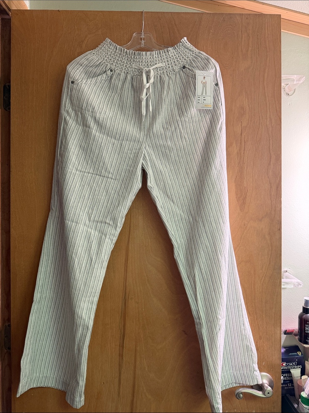 Ciso Women's Cream and Gray Striped Drawstring Trousers